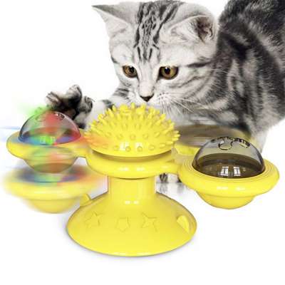 Amazon hot sale windmill LED ball turntable hair brush teasing cat interactive toys with catnip