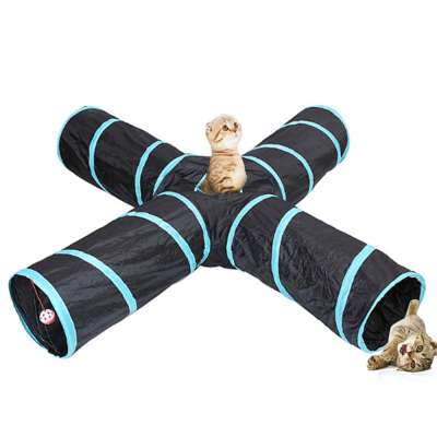 Factory Wholesale Interactive Tube Puzzle Collapsible Fabric Four-Way Kitten Cat Tunnel Toys